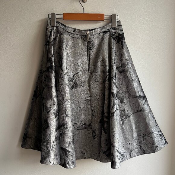 Sz2 Ted Baker London CAJU Silver Floral Circle Midi Skirt - Picture 7 of 16